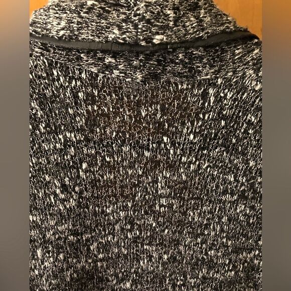 Splendid Open Knit Black White Texture Cardigan Faux Leather Trim Shawl Collar S - Picture 13 of 13